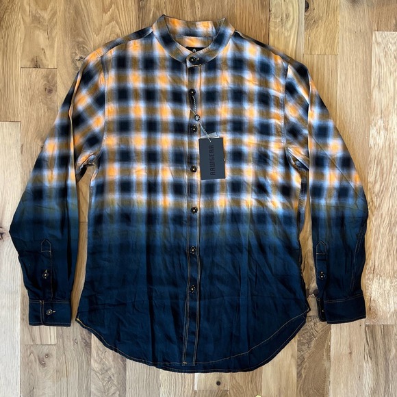 Mens NWT RAWGEAR  Orange to Black Fade Flannel SZ M‎ - Picture 1 of 5